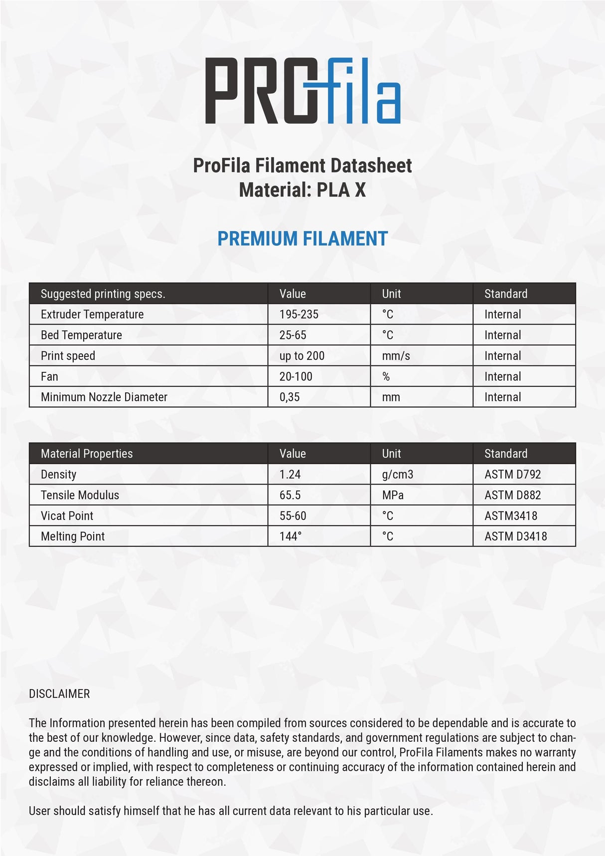 ProFila PLA X Filament - 1,75mm - 1,0kg - 3D Material-Shop
