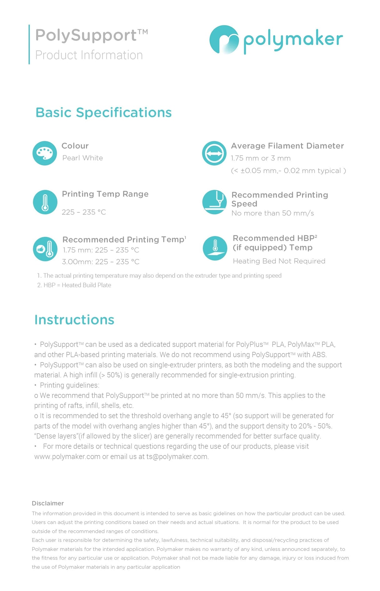 PolyMaker PolySupport™ - 1,75mm - 750g - Support für PLA - 3D Material-Shop