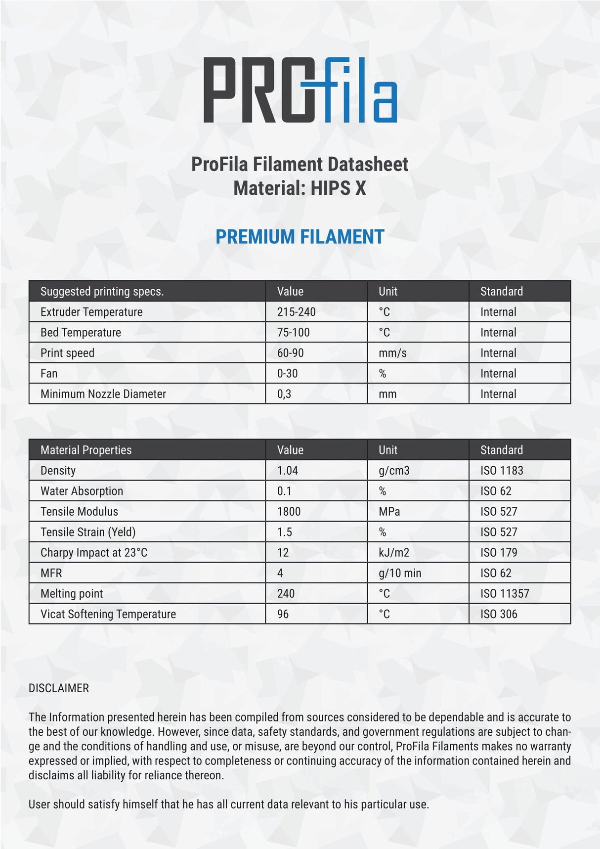 ProFila HIPS X Filament - 1,75mm - 1,0kg - 3D Material-Shop