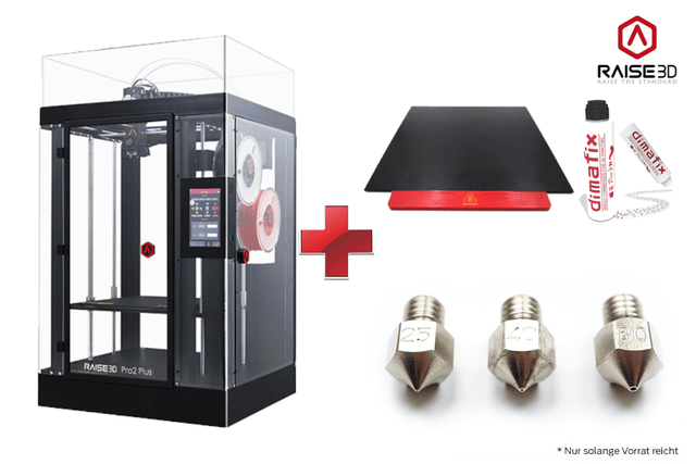ALL-IN-ONE-Paket: Raise3D Pro2 Plus 3D-Drucker mit Dual-Extruder + Pro2 Build Plate + 3DSolex Düsen Kit + DimaFix Pen - 3D Material-Shop
