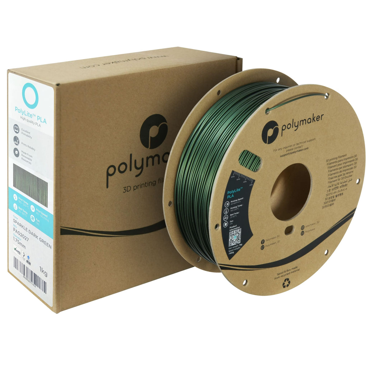 Polymaker PolyLite PLA Sparkle Dark Green 1,75mm 1000g - [3dmaterial-shop]